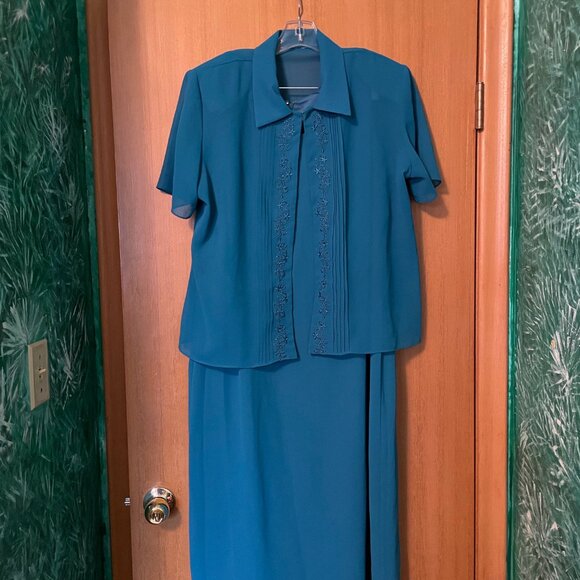 Blue Tank Top Maxi Dress with Wide straps + blouse with embroidery beaded detail - Picture 2 of 12